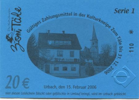 Urbach - Kulturkneipe Zum Täle, Gartenstr. 8 - 15.2.2006 - 31.12.2006 - 20 Euro 