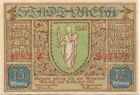 Vacha - Stadt - 18.10.1921 - 75 Pfennig 