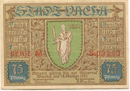 Vacha - Stadt - 18.10.1921 - 75 Pfennig 