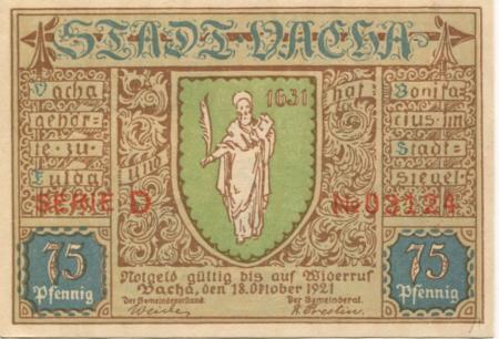 Vacha - Stadt - 18.10.1921 - 75 Pfennig 