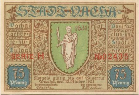 Vacha - Stadt - 18.10.1921 - 75 Pfennig 