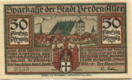 Verden - Stadt - 1.12.1921 - 50 Pfennig 