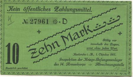 Villingen - Offizier-Gefangenenlager - 1.10.1915 - 10 Mark 
