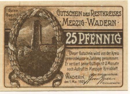 Wadern - Restkreis Merzig-Wadern - 1.5.1921 - 25 Pfennig 