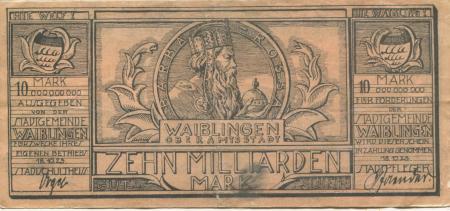 Waiblingen - Stadt - 18.10.1923 - 10 Milliarden Mark 