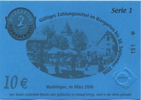 Waiblingen - Biergarten Schwaneninsel, Winnender Str. 4 - März 2006 - 30.9.2006 - 10 Euro 