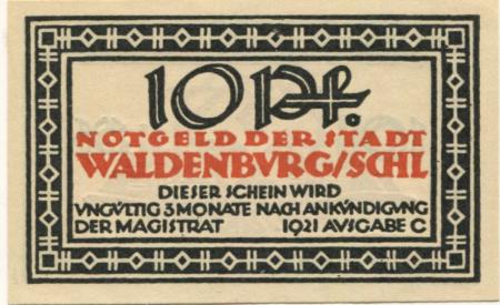 Waldenburg (heute: PL-Walbrzych) - Stadt - 1921 - 10 Pfennig 