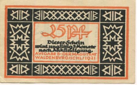Waldenburg (heute: PL-Walbrzych) - Stadt - 1921 - 25 Pfennig 