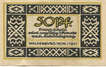 Waldenburg (heute: PL-Walbrzych) - Stadt - 1921 - 50 Pfennig 