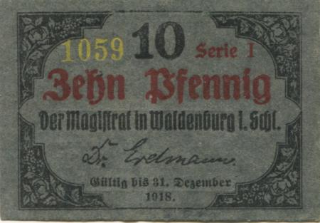 Waldenburg (heute: PL-Walbrzych) - Stadt - - 31.12.1918 - 10 Pfennig 