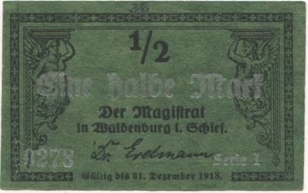 Waldenburg (heute: PL-Walbrzych) - Stadt - - 31.12.1918 - 1/2 Mark 