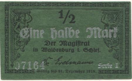 Waldenburg (heute: PL-Walbrzych) - Stadt - - 31.12.1918 - 1/2 Mark 