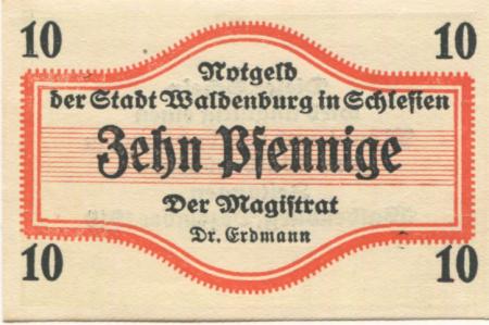 Waldenburg (heute: PL-Walbrzych) - Stadt - Dezember 1919 - 10 Pfennig 
