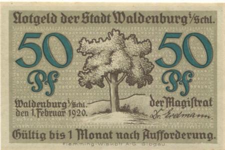 Waldenburg (heute: PL-Walbrzych) - Stadt - 1.2.1920 - 50 Pfennig 