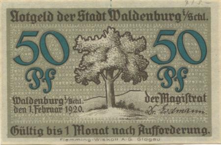 Waldenburg (heute: PL-Walbrzych) - Stadt - 1.2.1920 - 50 Pfennig 
