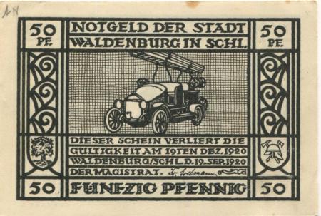 Waldenburg (heute: PL-Walbrzych) - Stadt - 19.9.1920 - 19.12.1920 - 50 Pfennig 