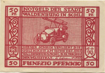 Waldenburg (heute: PL-Walbrzych) - Stadt - 19.9.1920 - 19.12.1920 - 50 Pfennig 