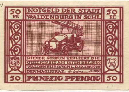 Waldenburg (heute: PL-Walbrzych) - Stadt - 19.9.1920 - 19.12.1920 - 50 Pfennig 