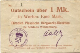 Waldenburg (heute: PL-Walbrzych) - Fürstlich Plessische Bergwerks-Direktion, Schloss Waldenburg - - 20.9.1914 - 1 Mark 