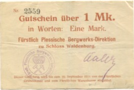 Waldenburg (heute: PL-Walbrzych) - Fürstlich Plessische Bergwerks-Direktion, Schloss Waldenburg - - 20.9.1914 - 1 Mark 