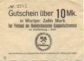 Waldenburg (heute: PL-Walbrzych) - Niederschlesischer Knappschaftsverein - -- - 10 Mark 