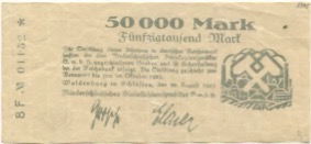 Waldenburg (heute: PL-Walbrzych) - Niederschlesisches Steinkohlensyndikat GmbH - 20.8.1923 - 20.10.1923 - 50000 Mark 