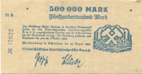 Waldenburg (heute: PL-Walbrzych) - Niederschlesisches Steinkohlensyndikat GmbH - 20.8.1923 - 20.10.1923 - 500000 Mark 