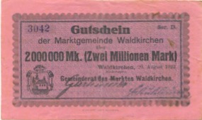 Waldkirchen - Marktgemeinde - 20.8.1923 - 2 Millionen Mark 