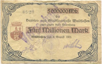 Waldsassen - Bezirks- und Stadtsparkasse - 8.8.1923 - 5 Millionen Mark 