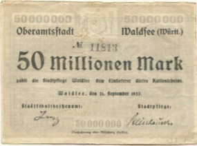 Waldsee (Bad) - Oberamtsstadt - 21.9.1923 - 50 Millionen Mark 