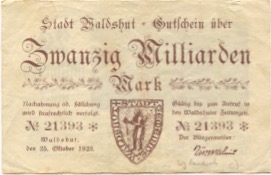 Waldshut - Stadt - 25.10.1923 - 20 Milliarden Mark 