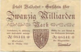 Waldshut - Stadt - 25.10.1923 - 20 Milliarden Mark 