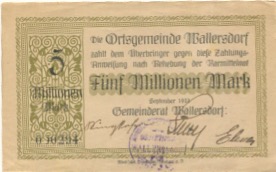 Wallersdorf- Gemeinde - September 1923 - 5 Millionen Mark 