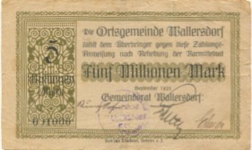 Wallersdorf- Gemeinde - September 1923 - 5 Millionen Mark 