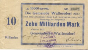 Wallersdorf- Gemeinde - Oktober 1923 - 10 Milliarden Mark 
