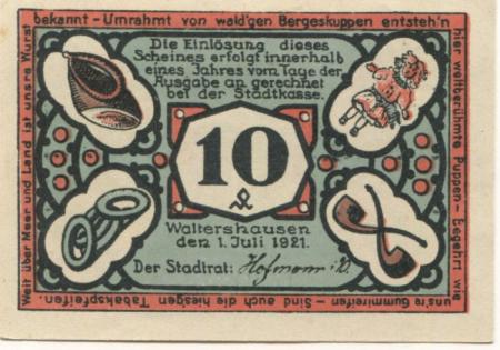 Waltershausen - Stadt - 1.7.1921 - 10 Pfennig 