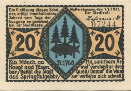 Waltershausen - Stadt - 1.7.1921 - 20 Pfennig 