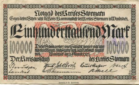 Wandsbek - Kreis Stormarn - 21.8.1923 - 100000 Mark 