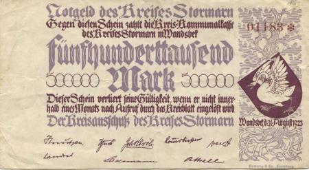 Wandsbek - Kreis Stormarn - 31.8.1923 - 500000 Mark 