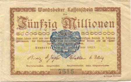 Wandsbek (heute: Hamburg) - Stadt - 25.9.1823 - 50 Millionen Mark 