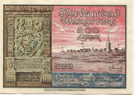Wangerooge - Gewerbe- und Handelsbank Oldenburg, Zweigstelle Wangerooge - -- - 2 Mark 