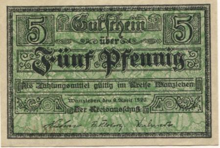 Wanzleben - Kreis - 9.4.1920 - 5 Pfennig 
