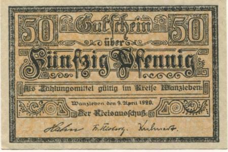 Wanzleben - Kreis - 9.4.1920 - 50 Pfennig 