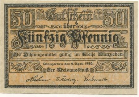 Wanzleben - Kreis - 9.4.1920 - 50 Pfennig 