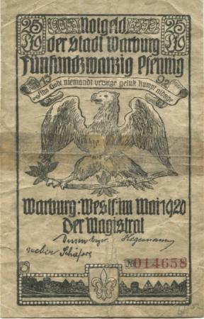 Warburg - Stadt - Mai 1920 - 25 Pfennig 