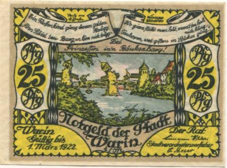 Warin - Stadt - - 1.3.1922 - 25 Pfennig 