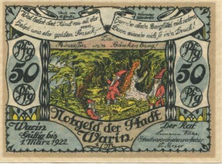 Warin - Stadt - - 1.3.1922 - 50 Pfennig 