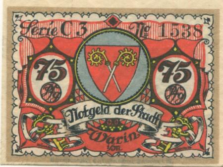 Warin - Stadt - - 1.3.1922 - 75 Pfennig 