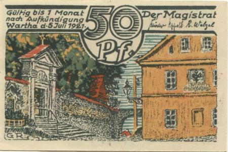 Wartha (heute: PL-Bardo) - Stadt - 5.7.1921 - 50 Pfennig 
