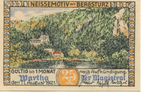 Wartha (heute: PL-Bardo) - Stadt - 11.8.1921 - 25 Pfennig 